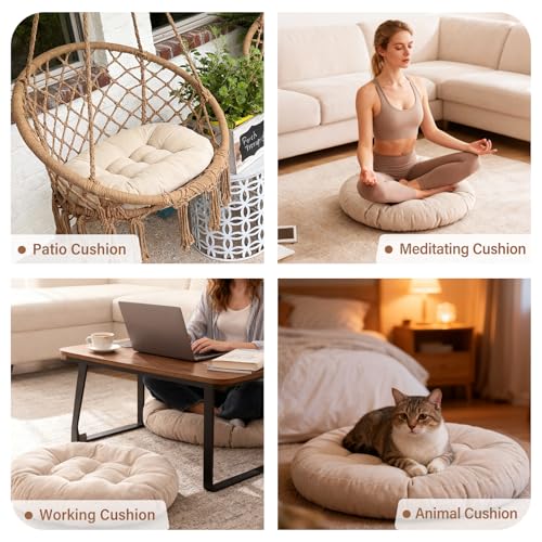 Tiita Outdoor Cushions Square Floor Pillow Thicken Tufted Seat Pad Large Floor Cushion for Yoga Meditation Living Room - color: Round|beige, size: 2 Count (Pack of 1)