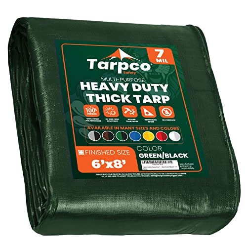 Heavy Duty 7 Mil Tarp Cover, Waterproof, UV Resistant, Rip and Tear Proof, Poly Tarpaulin with Reinforced Edges for Roof, Camping, Patio, Pool Cover, Boat (Green/Black 6′ X 8′) - color: Green/Black-7 Mil, size: 6′ X 8′