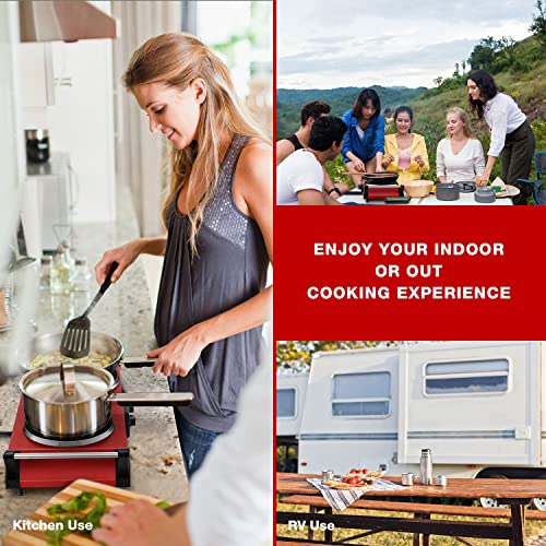 Hot Plate, Techwood 1800W Portable Electric Stove for Cooking Countertop Dual Burner with Adjustable Temperature & Stay Cool Handles, 7.5” Cooktop for Home/RV/Camp, Compatible for All Cookware, Red - color: Red, size: Double Burner