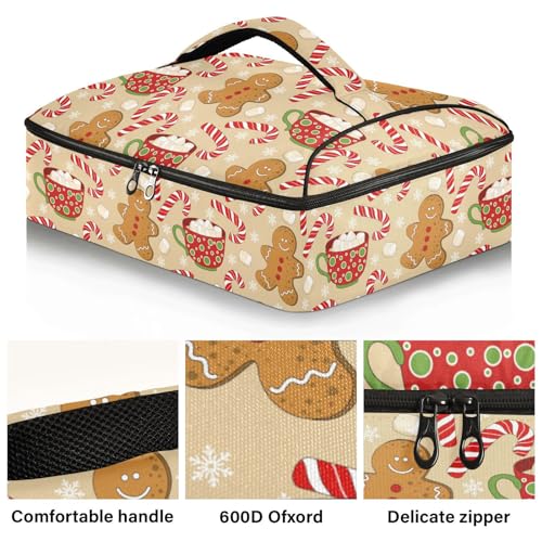Christmas Gingerbread Man Pizza Bag Thermal Tote Winter Candy Cane Xmas Insulated Casserole Cookware Carrier for Hot or Cold Food Fits 15" x 11" Baking Dish for Pockluck, Parties, Picnic, and Cookouts - color: Gingerbread man