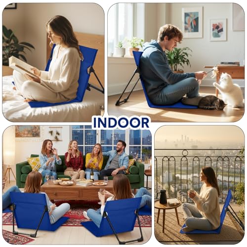 Jetec Foldable Floor Backrest Chair Portable Camping Chair with Storage Bag Light Weight Lazy Seat for Indoor Outdoor Bed Ground Park Lawn Concerts Beach Hiking - color: Navy Blue, size: X-Large