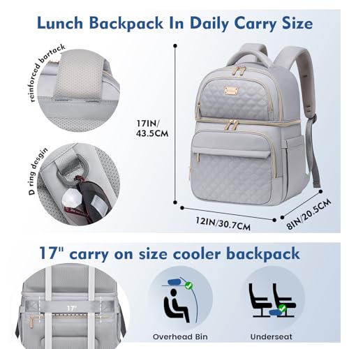 Backpack Cooler Lunch Backpack Double Decker Lunch Box,Insulated Backpack Lunch Cooler Bag, Lightweight Leakproof Lunchbox Backpack for Women Men to Travel,Picnic,Hiking,Beach,Camping - color: Gray