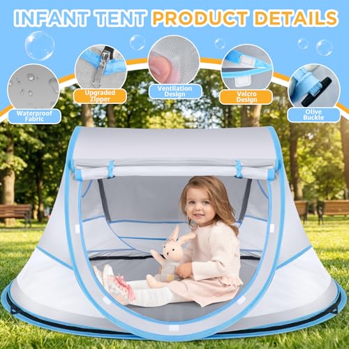 Baby Beach Tent, Pop Up Beach Tent Sun Shade for Beach, UPF 50+ UV Protection Sun Shelters for Infants with Carry Bag for Outdoor Travel, Camping(Gray) - color: Gray