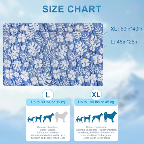 BEAUTYZOO Upgrade Dog Cooling Mat Extra Large, Reversible Self-Cooling Mat for Dogs, Thicken Pet Ice Cool Pad Blanket for Summer Kennel Sofa Bed Floor Car Seat, Machine Washable&Foldable, 59"x40" - color: Hawaii Blue, size: 59.0"L x 40.0"W x 1.0"Th(XL)
