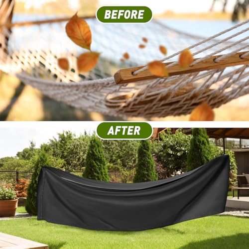 Tranqun Hammock Cover 188" W x 58" D x 20" H, Fits 14-16 ft Hammock Stand, Heavy Duty 420d Oxford Waterproof UV Resistant Outdoor Patio Cover with Adjustable Buckle Straps, Double Stitched Seam(Black) - color: Black