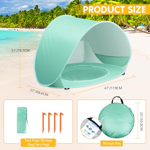 Baby Beach Tent Pop Up Beach Tents Baby Tent for Beach, Portable Shade Pool UV Protection Sun Shelter for Infant - color: Green