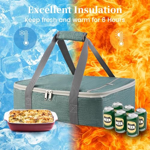 Bodaon Casserole Carriers for Hot or Cold Food, Fits 11"x15"Baking Dish, Portable Warmer for Travel,Insulated Casserole Carrier,Keep Warm Food Containers,Keeps Food Hot for Hours, Pioneer Woman, Green - color: Green Pro