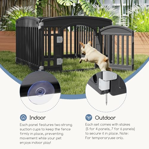 DUMOS Dog Playpen 4 Panel 24" Plastic Exercise Pen with Door Small Puppy, Medium Dogs Animal Pet for Outdoor, Garden, Yard, RV Camping - Black - color: Black
