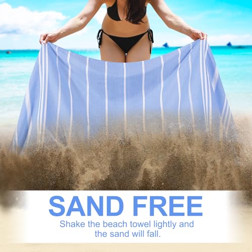 Genovega 6 Packs Oversized Turkish Beach Bath Towel Set Bulk 74"x38" Extra Large Sand Free Quick Dry Swim Camping Pool Clearance Towels Travel Blanket Adult Essentials Royal Blue Stripe - color: Multi Stripe Eight