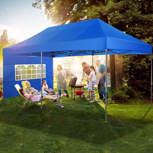 COBIZI 10x20 Heavy Duty Pop Up Canopy Tent with 6 Sidewalls Thicken Frame, Commercial Easy Up Outdoor Wedding Party Tents, All Season Waterproof Windproof with Stakes Sandbags Ropes Roller Bag, Denim - color: Denim, size: 10x20