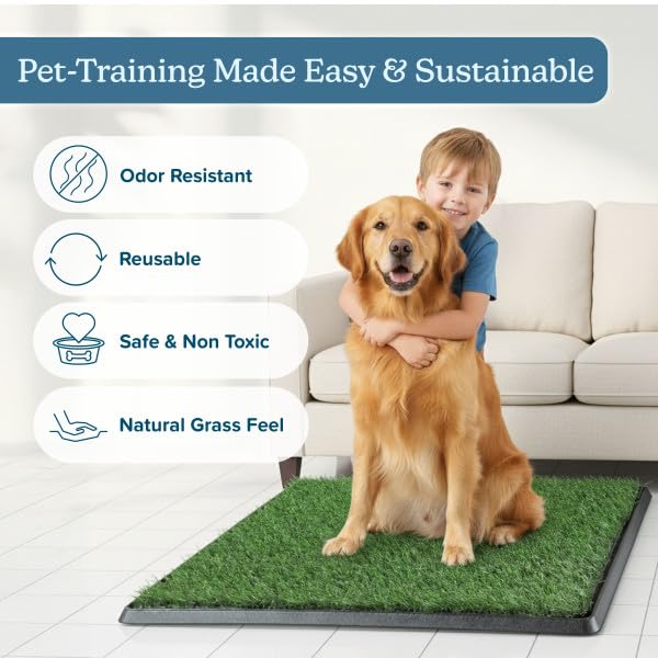 Artificial Grass Puppy Pee Pad for Dogs and Small Pets - Set of Three 23x18.5-Inch Reusable 3-Layer Turf Pads for Dogs - Indoor and Outdoor Fake Grass Potty Pet Supplies by PETMAKER - size: Medium Replacement Pads