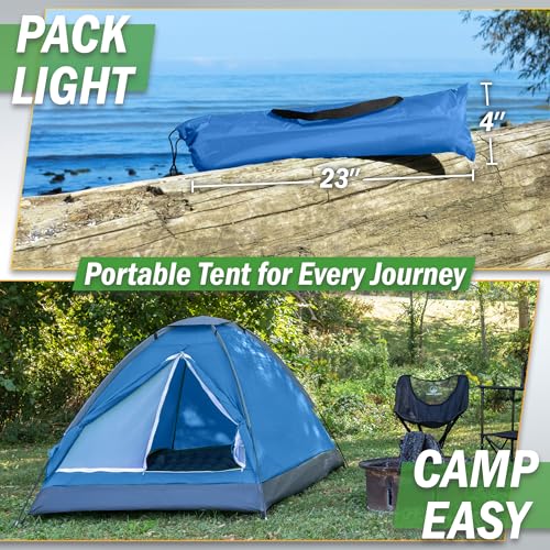 2 Person Outdoors Camping Tent with Rain Fly and Carrying Bag - Lightweight Outdoor Pop Up Tents for Camping Essentials, Music Festivals, Backpacking, Hiking, or Beach Shelter by Wakeman Outdoors - color: Blue