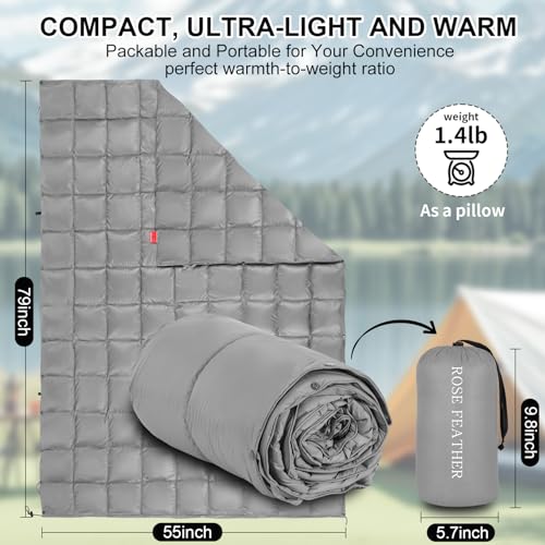 Down Camping Blanket - Lightweight, Packable, Warm & Puffy Outdoor Travel Quilt for Sleep, Hiking, Backpacking, Stadium, Festivals, Water-Resistant Sleeping Bag 55"x79" - color: Storm Gray, size: 1lb 6oz / 79" X 55"