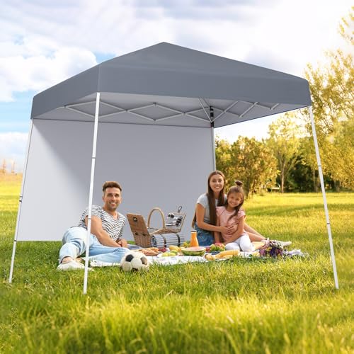 Tangkula 10x10 FT Pop Up Canopy with Sidewall, UPF 50+ Easy Setup Outdoor Tent with Backpack, 4 Stakes, Portable Heavy-Duty Canopy Tent for Party Events Camping Picnic, 10x10 Base, 8x8 Top - color: Gray, size: 10x10 Ft
