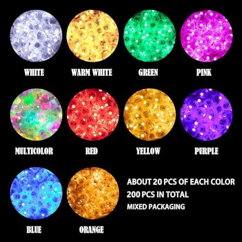 Aogist 200pcs 10-Colors Mini Lights with Hook,Long Standby Time Waterproof LED Balloon Light,Battery Powered,Ball Lamp for Balloon Paper Lantern Birthday Party Christmas Halloween - color: 10-Colors, size: 200 PCS-STANDARD