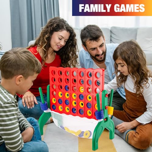 1.9 Feet Giant 4 in A Row Game, Jumbo 4-to-Score Connect Game Set for Kids & Adults Outdoor Yard, Lawn & Indoor Floor Play, Family Game Night & Party Board Games, Grand Birthday Easter Gifts