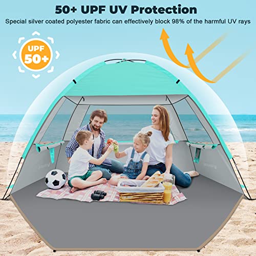 Venustas Beach Tent Sun Shelter for 3/4/6/8 Person, UPF 50+ UV Protection Beach Canopy, Lightweight and Easy Setup Cabana, Portable Shade Tent - color: Crystal Mint, size: 8 Person