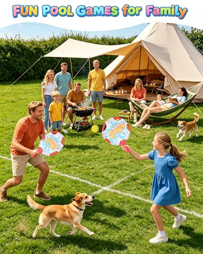 Water Paddle Ball Game Set with 2 Floating Animal Balls & 2 Floating Balls, Beach Paddle Ball Set for Kids and Adults, Pool Games for Family, Fun for Pool, Beach, Backyard and Indoor Play - size: 2pcs