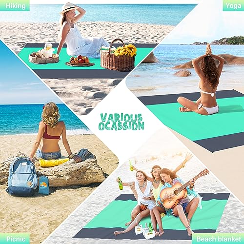 Beach Blanket Waterproof Sandproof 1-7 Adult Oversized 78 '' × 110 '' Lightweight Durable Compact Sand Free Extra Large Beach Mat for Travel Camping Hiking Picnic Blanket - color: Greengrey, size: 78“x110”
