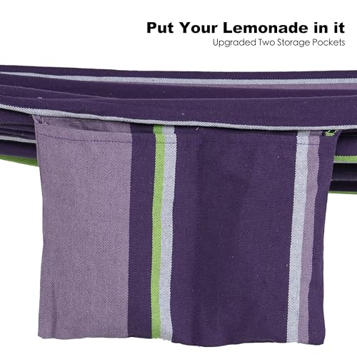 Gafete Double Hammock with Stand for Outside, Upgraded Spreader Bar, Heavy Duty Space Saving Steel Stand 2 Person, Side Pockets, Easy Assembly, 600lbs Weight Capacity (Tranquility Purple) - color: Ranquility Purple