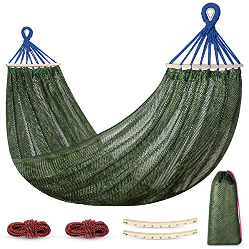 Outerman Camping Hammocks 290 * 150cm(Max 550lb),Breathable Soft Nylon Hammocks with Balance Beam Sturdy Metal Knot Tree Ropes and Travel Bag, Perfect for Outdoor/Indoor Patio Backyard etc. - color: Green