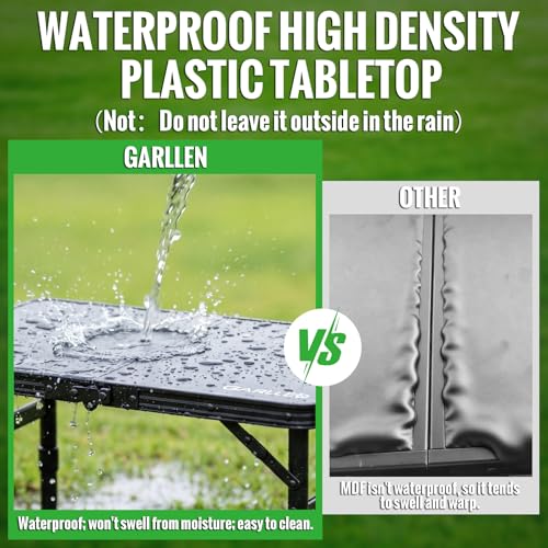 GARLLEN Folding Camping Table with Waterproof Plastic Tabletop, Portable Folding Picnic Table with 3-Adjustable Height, Aluminum Frame Outdoor Table for BBQ, Camping, Indoor Use, 22.8" L x 15.7" W - color: Black