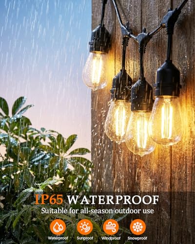 100FT S14 Outdoor String Lights, 64+4 Shatterproof Bulbs 2W, 1.5FT Spacing IP65 Waterproof| Dimmable with Remote, Heavy-Duty, Include Screw & Zip Ties for Patio Backyard Holiday Outside - size: 100 FT with 64+4 Bulbs (1.5FT Bulbs Apart)