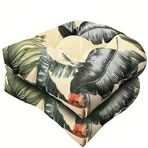 18" x 18" Outdoor Indoor Rocking Chair Cushion Replacement Cushions Floral Seat Pads Patio Chair Seat Pads for Porch, Garden White Green, Set of 2 - color: Beige Green
