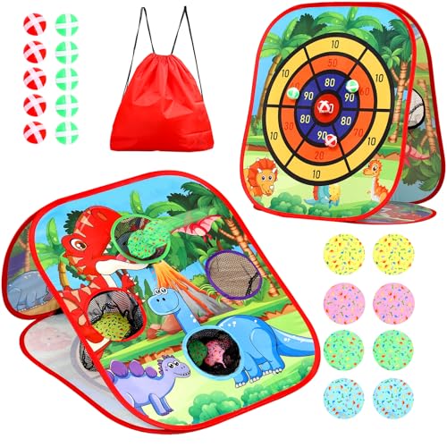 Bean Bag Toss Game for Kids/Double-Sided Foldable Cornhole Board/Backyard Beach Yard Outdoor Toys for Kids Ages 4-8/5-Second Setup/Party Supplies for Kids - color: DINO