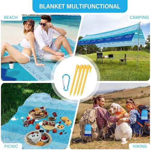 Beach Blanket 78''×81'' Suits 1-5 Adults Waterproof Sandproof Oversized Waterproof Lightweight Durable Beach Blanket Large Picnic Mat for Travel Camping Picnic - color: Sea, size: 78''x81''