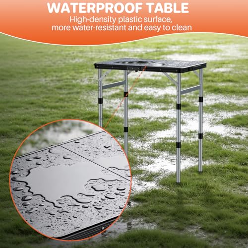 FUNYKICH Camping Table with Waterproof Plastic Tabletop 22.8''x15.7'', 3 Height Adjustable Small Folding Table, Lightweight Portable Picnic Table with Carry Handle for Picnic Beach Travel,Black Silver - color: Black Silver