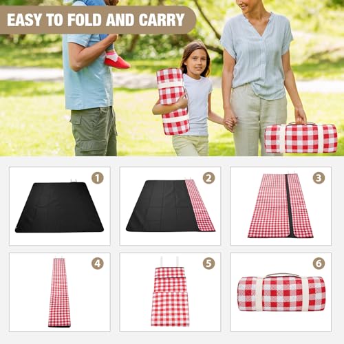 G GOOD GAIN Picnic Blankets Outdoor Extra Large - 80"x80" Portable Waterproof Picnic Blanket, Machine Washable 3-Layer Foldable Park Mat with Sandproof Backing for Grass, Hiking, Travel (Red) - color: Red