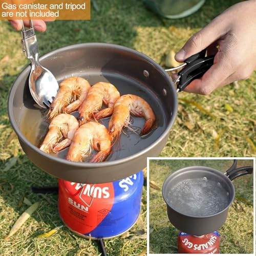 REDCAMP 6/10/11/12/14/15/19 PCS Camping Cookware Mess Kit Camping Gear Campfire Utensils Lightweight Stackable Pot Pan Bowls Soup Spoon with Storage Bag for Camping, Backpacking, Outdoor Cooking - style: Black,19 Pcs
