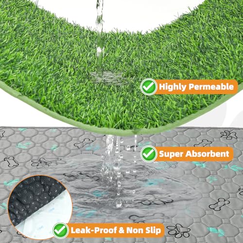 KOOLTAIL Dog Grass Pad with Washable Pee Pads for Puppy Potty Tray,2 Pack 20"*25" Soft Artificial Turf Multipurpose Reusable Grass Patch Pads for Dogs Litter Box, Leakproof for Doggie Training Indoor - size: 20" X 25" (2 Pack)