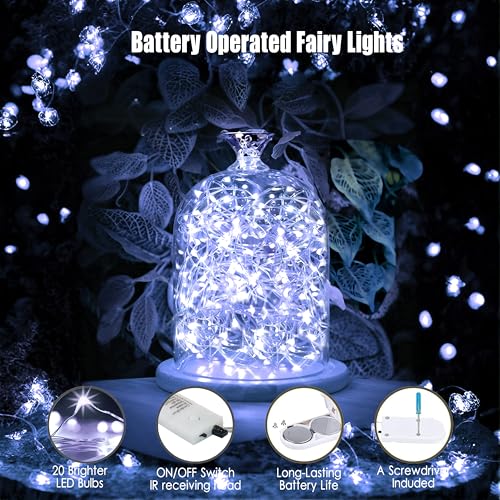 6 Pack Fairy Lights Battery Operated Mini String Lights with Timer 2PCS Remote 6.5ft 20LED Cool White Firefly Lights Waterproof Silver Wire Twinkle Lights DIY Mason Jar Wedding Party Christmas Decor - color: Cool White, size: 6.5ft