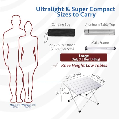 Grope Portable Camping Table with Aluminum Table Top, Folding Beach Table Easy to Carry, Prefect for Outdoor, Picnic, BBQ, Cooking, Festival, Beach, Home (Silver-L) - color: Silver, size: Large
