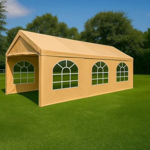 Heavy Duty Replacement Side Wall Panel with Arch Windows, 12 Mil for Party Tent Canopy (Beige 3 Window – 20 ft Valance Side Wall, Large Arch Windows, 12 Mil Heavy Duty Replacement Panel (1 Pc)) - style: Beige 3 Window – 20 ft Valance Side Wall, Large Arch