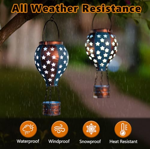 Hanging Solar Lantern,2-Pack Solar Powered Hot Air Balloon Lantern,Hanging Solar Lights Outdoor Waterproof for Lawn Porch Tree Garden Decorations - style: Blue Copper-2 Pack