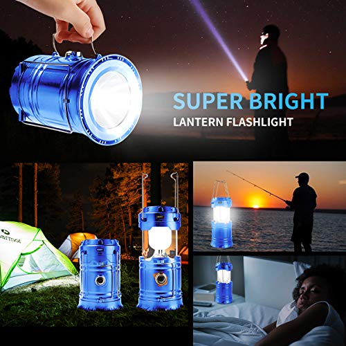 Censinda LED Camping Lantern, Solar and Rechargeable Lantern Flashlight Collapsible and Portable Light for Daily/Camp/Hiking/Night Fishing/Emergency/Hurricanes/Storm(Blue, 1 Pack) - style: Blue