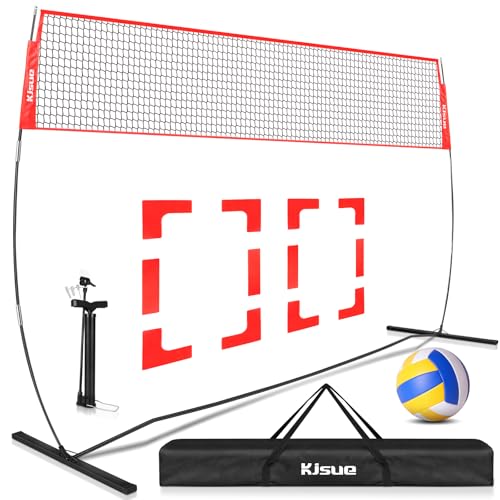 Freestanding Volleyball Net Set for Backyard - 12FT Portable Outdoor Volleyball Net Training Equipment with Soft Volleyball, Pump, Boundary Mark and Carry Bag for Park, Beach Games, Volleyball Sports - color: Red