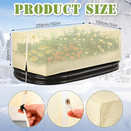 2 Pcs 102" x 51" Raised Garden Bed Cover for Winter Large Plant Covers Freeze Protection with Zipper Drawstring Frost Cloth Blanket Protection Box Bags for Garden Outdoor Plants Bush - size: 102 × 51 x 19.7 in