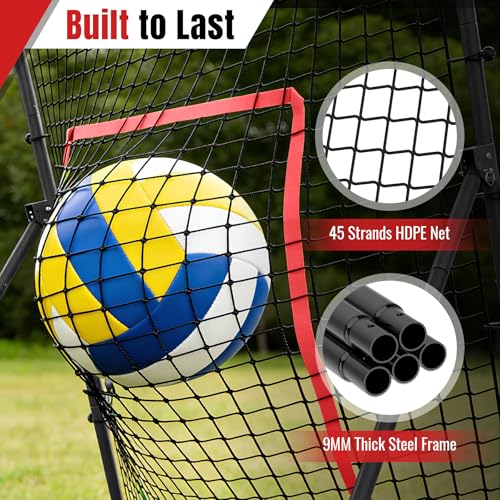 Suteck 7x4ft Volleyball Rebounder Net 2-Net System, 5-Angle Adjustable & Ultra-Durable Trainer for Spike, Serve, Passing & Solo Practice, Includes Storage Bag for Easy Travel & Portability - color: Black