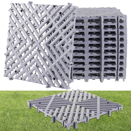 12 Pcs Heavy Duty Drive on Lawn Grid Ground Protection Mats,15.75'' x 15.75'' x 1.26” Interlocking Thick Plastic Drain Grate Floor Mat for Gravel Grid Permeable Pavers Landscaping