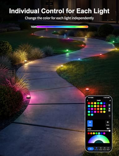 APPECK Outdoor Ground Lights 32 Pack, 100FT RGBW Color Changing Pathway Lights Wired, 2200K Warm White Smart Landscape Lighting, for Garden Yard Lawn Path Holiday Party Decor, with App/Voice Control - size: 32 Pack, 100ft