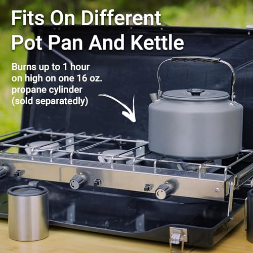 FineFlame Camping Stove, Propane Portable Camp Stove with Regulator, Push-Button Instant Ignition, Adjustable Burners & Wind Guards for Car BBQ Picnics Outdoor Camping Cooking (19800 BTU-3 Burner) - color: Black-3 burner-19800BTU