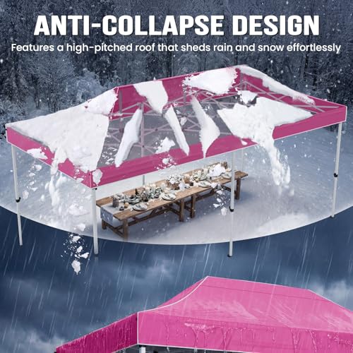 Quictent 10x20FT Heavy Duty Pop Up Canopy Tent, Commercial Easy up Portable Waterproof Shelter with Roller Bag for Outdoor Wedding Party Events Markets Gazebos - color: Pink, size: 10X20