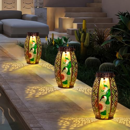 Larekook Hummingbird Solar Lantern Outdoor Waterproof,13" Large Hanging Lantern Decorative,Metal Hummingbird Solar Lights for Yard Table Porch Patio Garden Decor,Birthday Gifts for Women Mom - style: Hummingbird