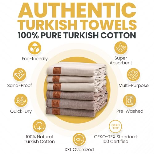 Gold CASE LYCIA Turkish Beach Towel Set of 6 – 100% Cotton Turkish Beach Towels Bulk 70 x 38'' – LYCIA Oversized, Quick Dry & Sand Free Beach Towel – Lightweight Towels Set in Mocha Mousse - color: Brown-beige, style: Beach-Bath Towel Set