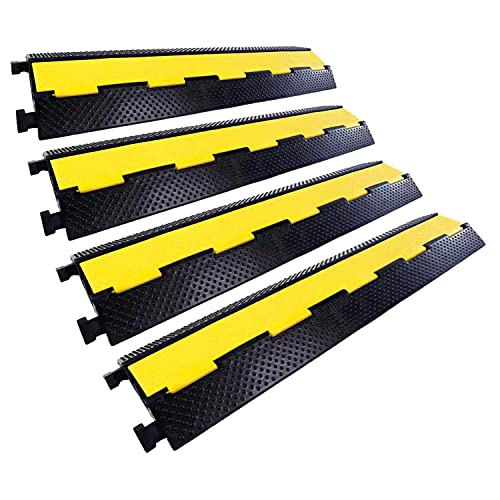 Rubber Cable Ramp Cord Cover Cable Protector Ramps Wire Hose Protective 2 Channel 22000Lbs Load Capacity Traffic Speed Bump for Asphalt Concrete Gravel Driveway Indoor Outdoor, 4 Pack - color: 2 channel-4 pack