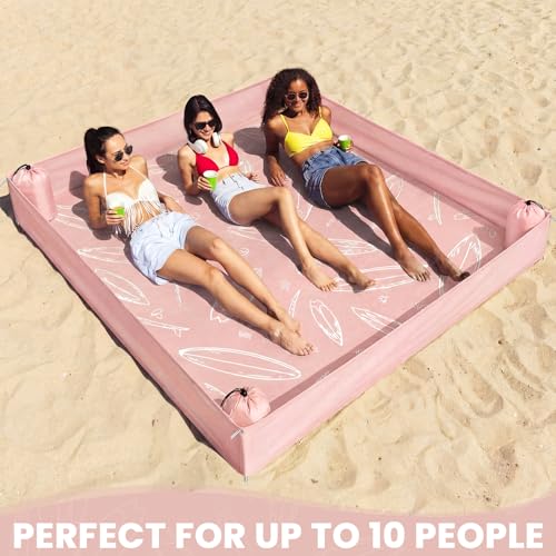 Large Beach Blanket Sandproof Waterproof with Side Walls, 71"x57" Pink Outdoor Portable Beach Blanket Includes 4 Storage Bags and 4 Stakes for Beaches Keep Sand Out Family Camping Park Travel Vacation